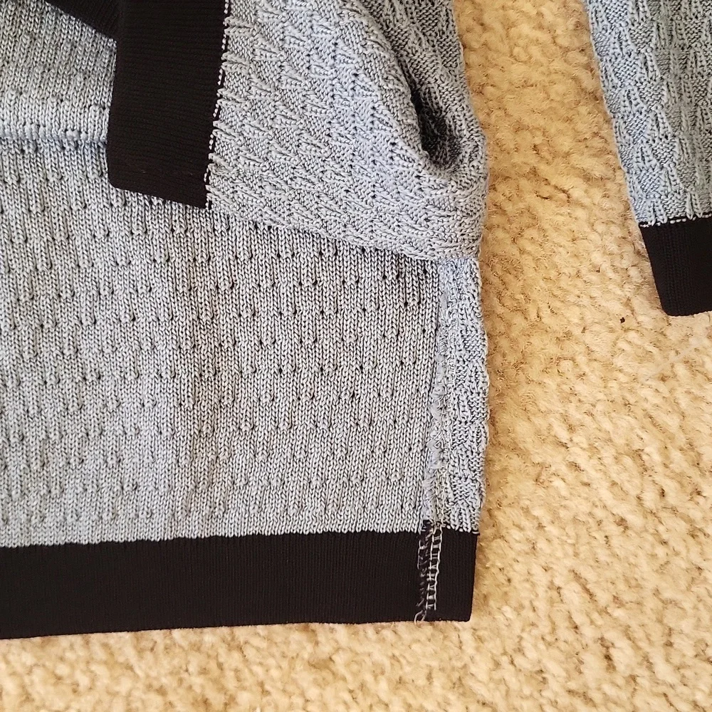 Exclusively Misook Petite Blazer Cardigan Button Knit Blue Black Acrylic Small